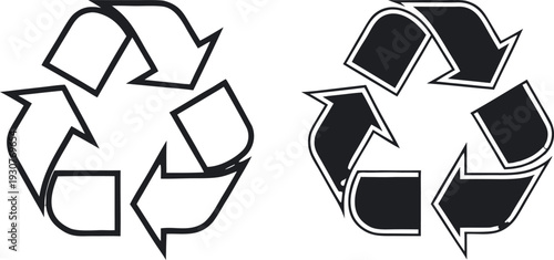 Recycling Icon Set: Outline and Solid Möbius Loop Symbols in Black and White