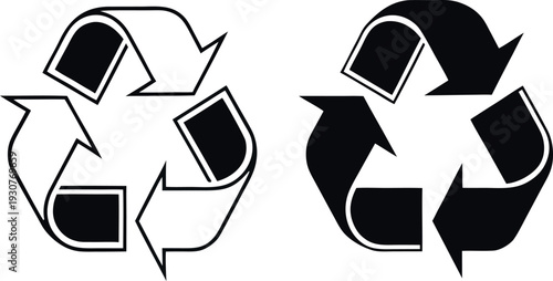 Universal Recycling Symbol Icons: Möbius Loop Variations in Black and White