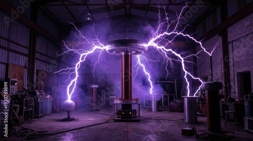 Tesla coil generating powerful electrical arcs in a research lab