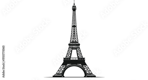 Eiffel Tower, iconic Paris landmark, black silhouette, iron lattice structure, travel illustration
