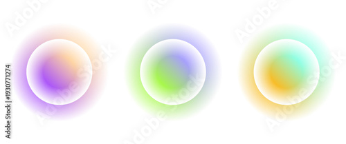 Three colorful gradient circles with blue  purple  and orange tones on a white background.