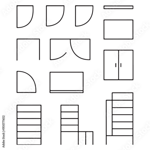 Architectural Floor Plan Elements Set – Doors, Stairs & Construction Symbols