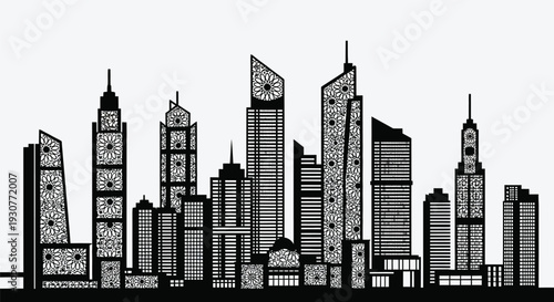 Black and white city skyline vector illustration