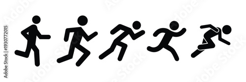 Running Man Icon Set – Athlete, Jogging, Fitness and Sport Movement Vector Symbols