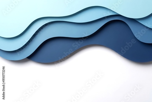 Wallpaper Mural Abstract Blue Paper Cut Wave Layers Background with Copy Space Torontodigital.ca
