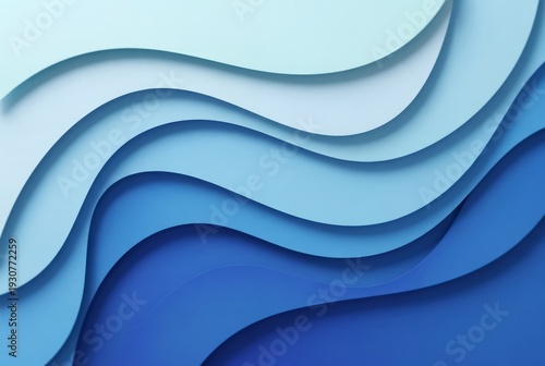 Wallpaper Mural Abstract Blue Paper Cut Wave Layers Background with Copy Space Torontodigital.ca