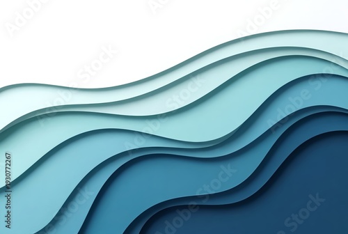 Wallpaper Mural Abstract Blue Paper Cut Wave Layers Background with Copy Space Torontodigital.ca