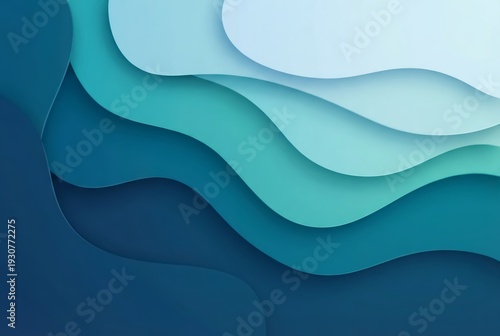 Wallpaper Mural Abstract Blue Paper Cut Wave Layers Background with Copy Space Torontodigital.ca