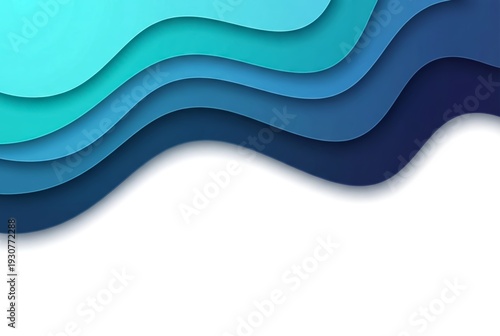 Wallpaper Mural Abstract Blue Paper Cut Wave Layers Background with Copy Space Torontodigital.ca