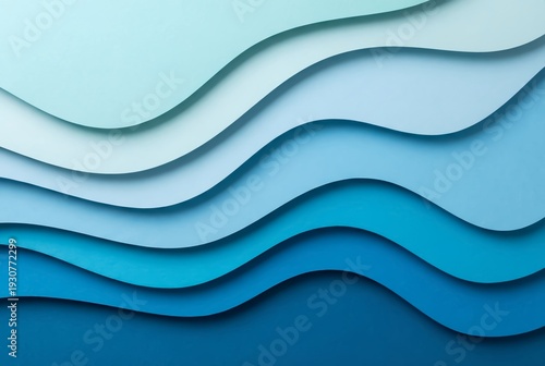Wallpaper Mural Abstract Blue Paper Cut Wave Layers Background with Copy Space Torontodigital.ca