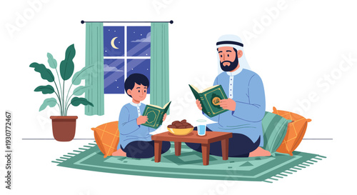 Set of Flat Design Ramadan Kareem Vector Flat Minimalist illustration