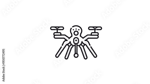 Modern Drone Quadcopter with Camera Line Icon. Aerial Technology for Photography, Video Recording, Surveillance, and Delivery Services