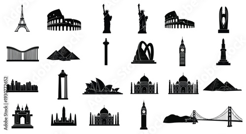 Set of 20 landmarks icons vector