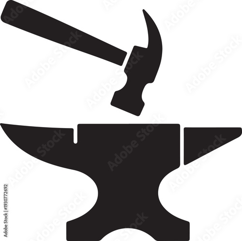 Blacksmith icon. Anvil and hammer. Vector icon isolated on white background.