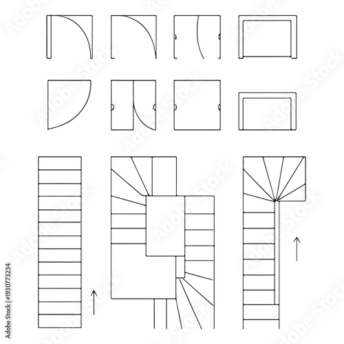 Architectural Floor Plan Elements Set – Doors, Stairs & Construction Symbols
