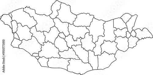 High Quality Blank Vector Map of Mongolia with Provinces Borders and Administrative Divisions Isolated on White Background for Geographic Infographics and Design