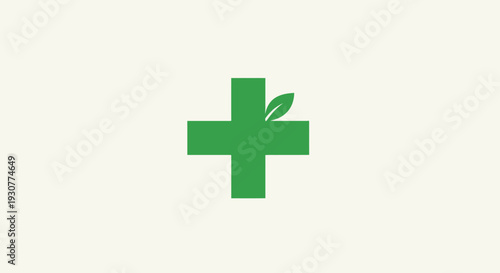 A graphic emblem depicting herbal health care and natural remedies with green cross shape
