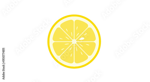 A perfectly rendered slice of yellow lemon fruit on a clean white background