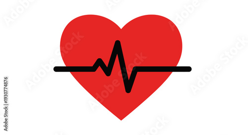 A red heart shape with a medical heartbeat line, graphic symbol for healthcare