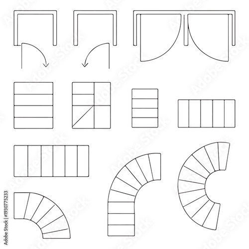 Architectural Floor Plan Elements Set – Doors, Stairs & Construction Symbols