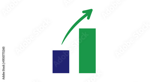 A visual depiction of business progress and financial growth with green arrow