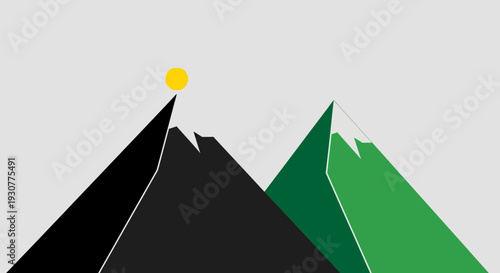Abstract illustration of geometric mountains with a sun, minimalist nature depiction