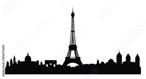 Paris cityscape, Eiffel Tower silhouette, black iconic skyline, urban landscape