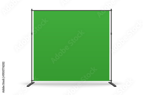 Vertical green screen stand mockup isolated on clean white background.