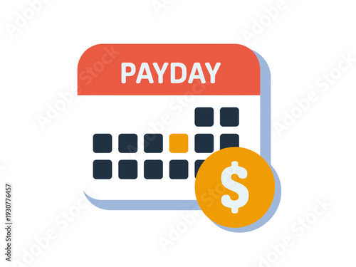 A vector graphic illustration of a calendar with a payday label and a dollar sign icon, representing financial planning and payment schedules.
