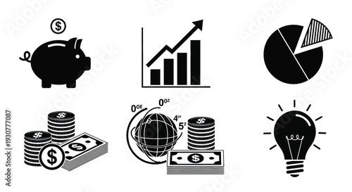 Set of 6 finance icons vector