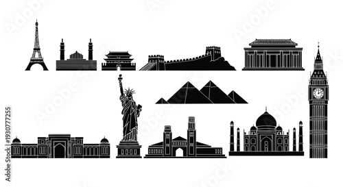 Set of 10 famous landmarks icons vector