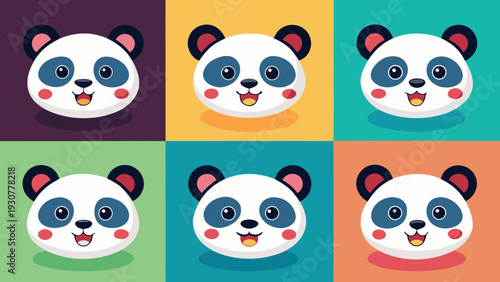 Wallpaper Mural Cute Happy Panda Faces Vector Set on Colorful Backgrounds Torontodigital.ca