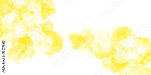 Hand brush painted yellow watercolor background. ink and watercolor textures on white paper background. Dry and wet brush stroke effects
