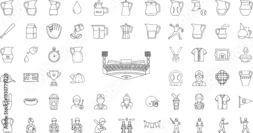 Baseball including stadium players equipment food and drink catcher umpire batter