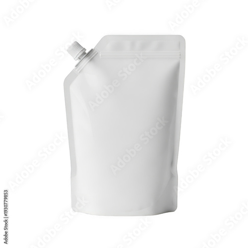A white stand-up pouch with a spout, perfect for packaging liquids or powders. isolated on transparent background