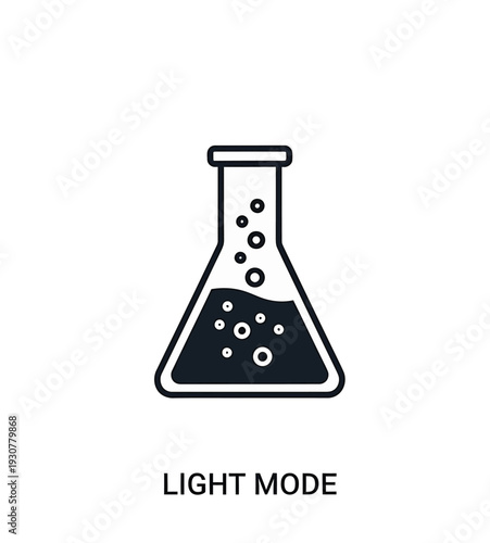 a simple line icon of a conical flask with bubbles rising in it, on a white background