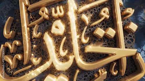 Golden Islamic Calligraphy of 'Ya Ghani Ya Allah' Amidst Decorative Lanterns on a Textured