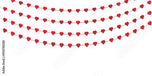 Illustration of red heart garland for valentines day decoration