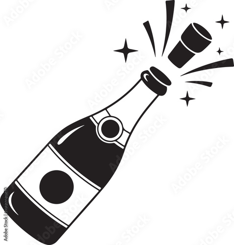 Champagne icon. Black silhouette of a champagne bottle. Iconography. Vector