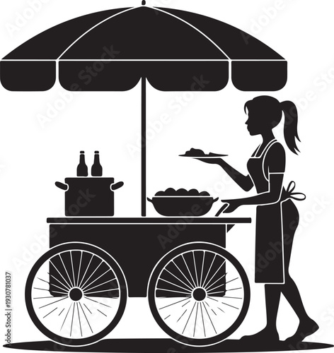 Charming female street food vendor silhouette illustration for business needs