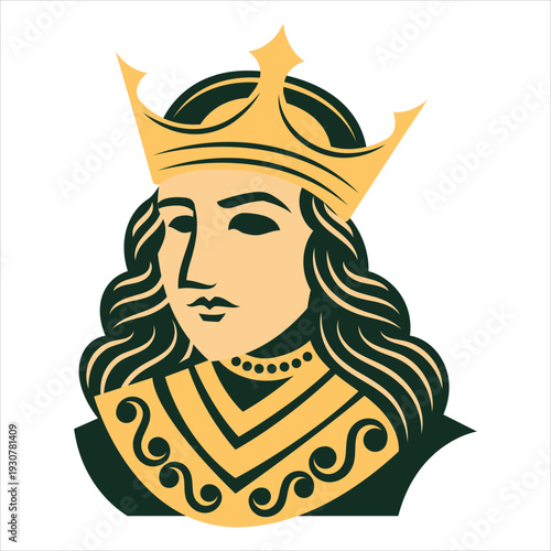 Illustration of a regal king wearing a crown and ornate collar