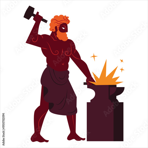 Illustration of a blacksmith working at an anvil with sparks