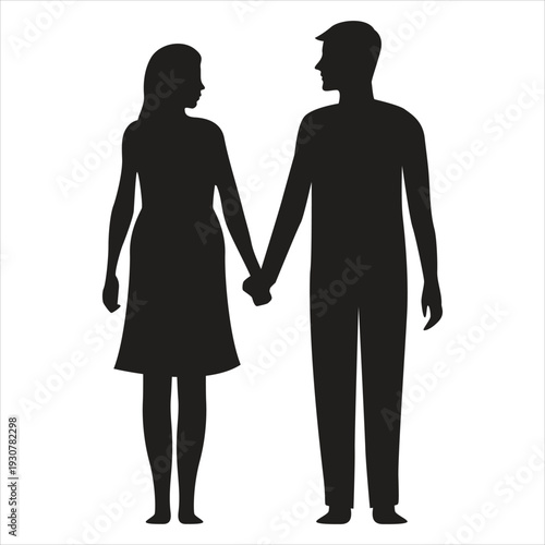 Silhouette of a loving couple holding hands together
