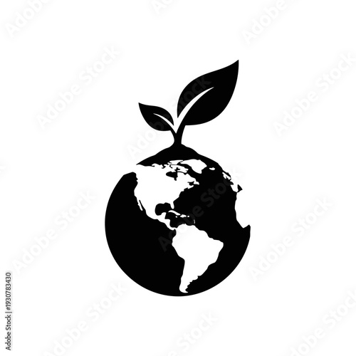 Seedling emerging from a globe symbolizing global growth, sustainability and environmental protection.