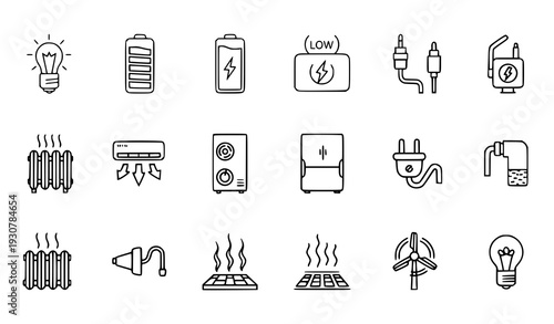 Energy and Home Appliances Thin Line Editable Icons
