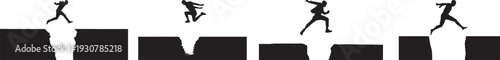 Silhouette of a Person Jumping Over Obstacles, Athletic Movement for Sports, Fitness, and Action-Themed Designs, Dynamic Motion and Energy Representation