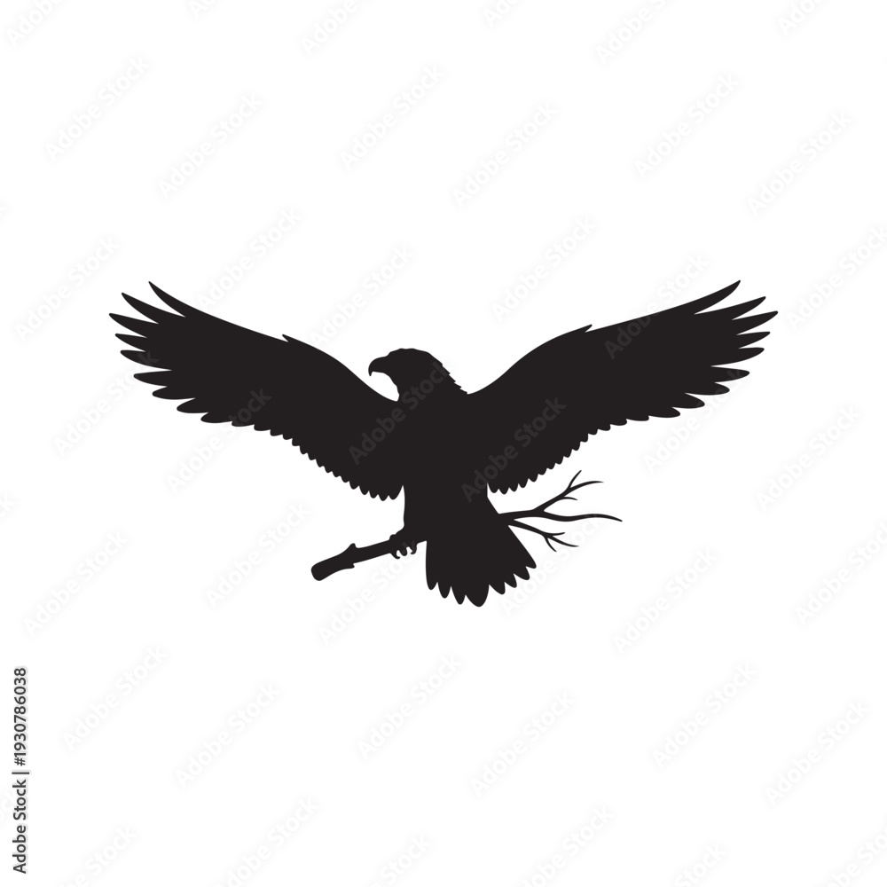 Obraz premium Black Eagle with branch silhouette vector illustration