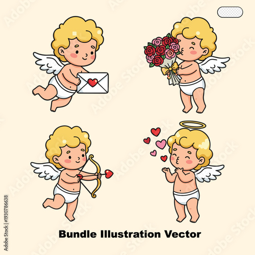Adorable cupid angels with love elements, perfect for Valentine and romantic designs.