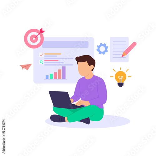 Keyword Research, identifying high ranking search terms, Flat vector character illustration