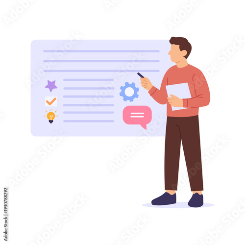 Headline Writing, crafting attention grabbing powerful titles, Flat vector character illustration